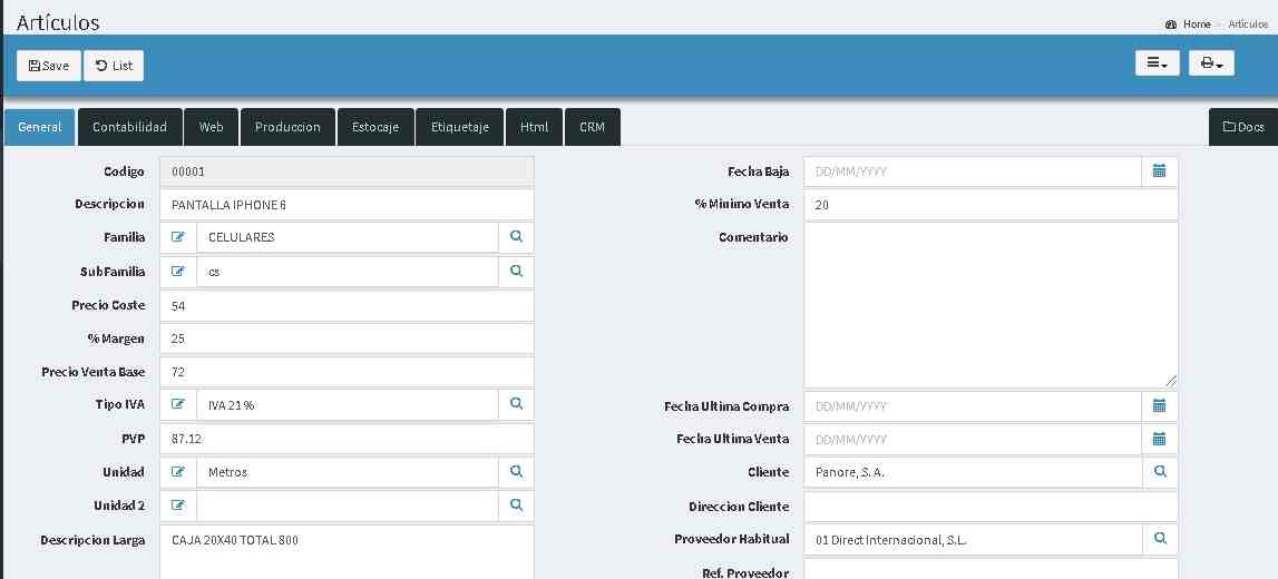 ficha de articulo tienda online kubysoft