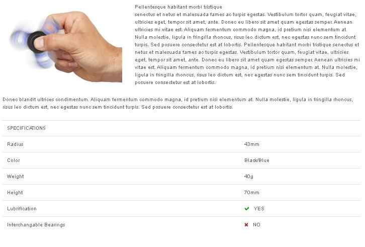 ficha de características del producto tienda online kubysoft