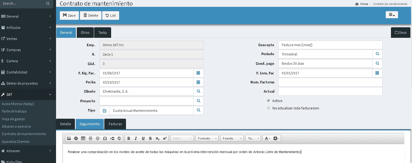 gestión de contratos de mantenimiento ERP en la nube Kubysoft