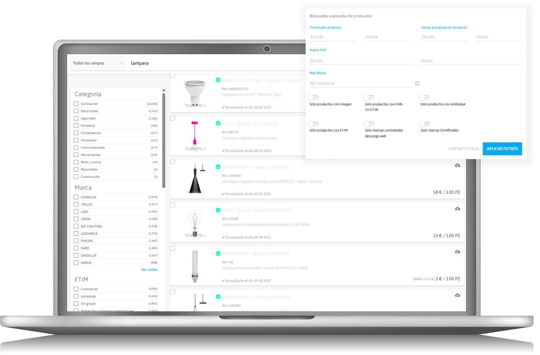 Listado de productos en KubySoft integrado con Telematel