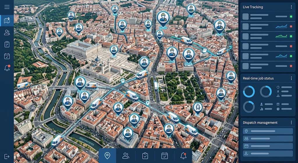 Técnico de servicios técnicos revisando en una tablet las intervenciones automatizadas de su empresa
