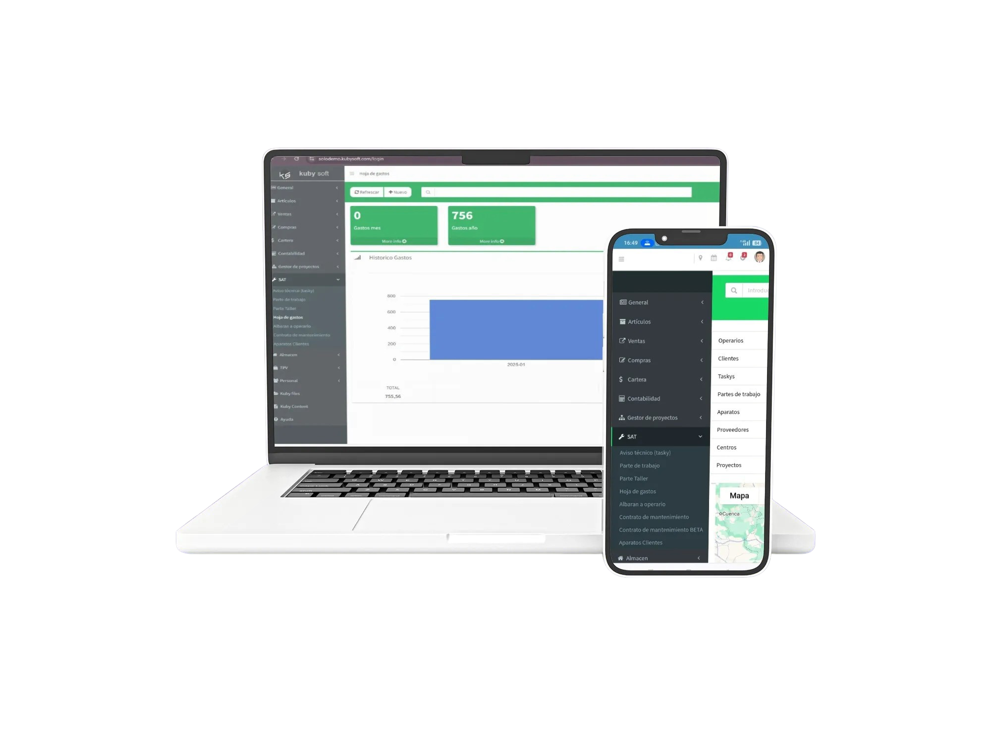 App móvil KubySoft para servicios técnicos