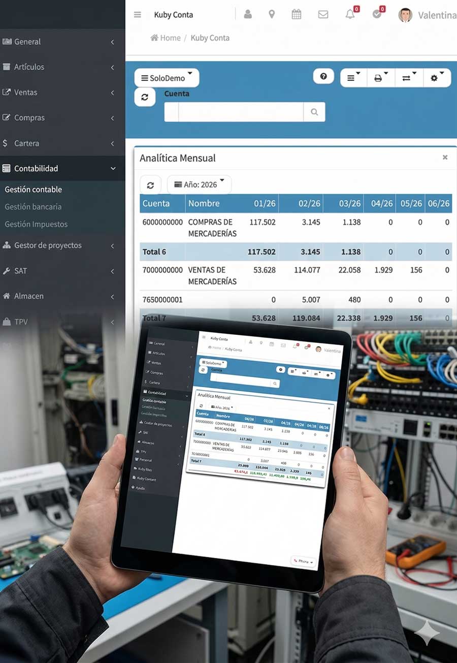 Interfaz del programa de contabilidad Kubysoft